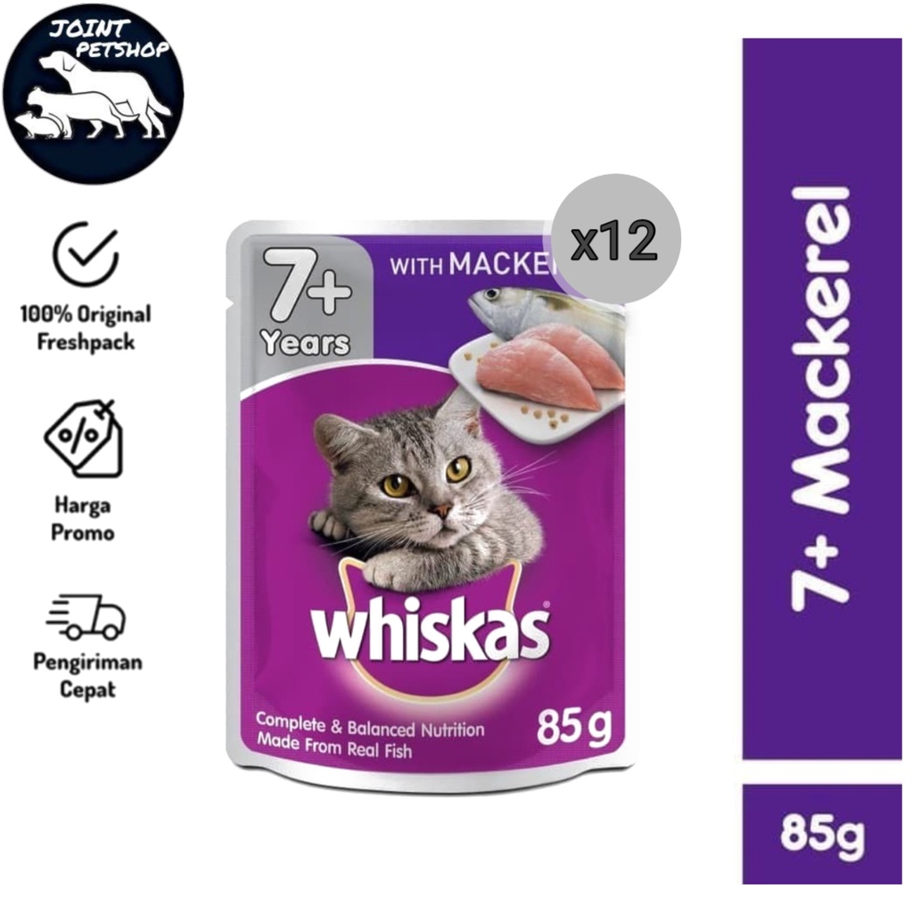 (12 pouch) Whiskas Sachet Pouch 80g Wet Cat Wood - Senior 7+ Makcerel