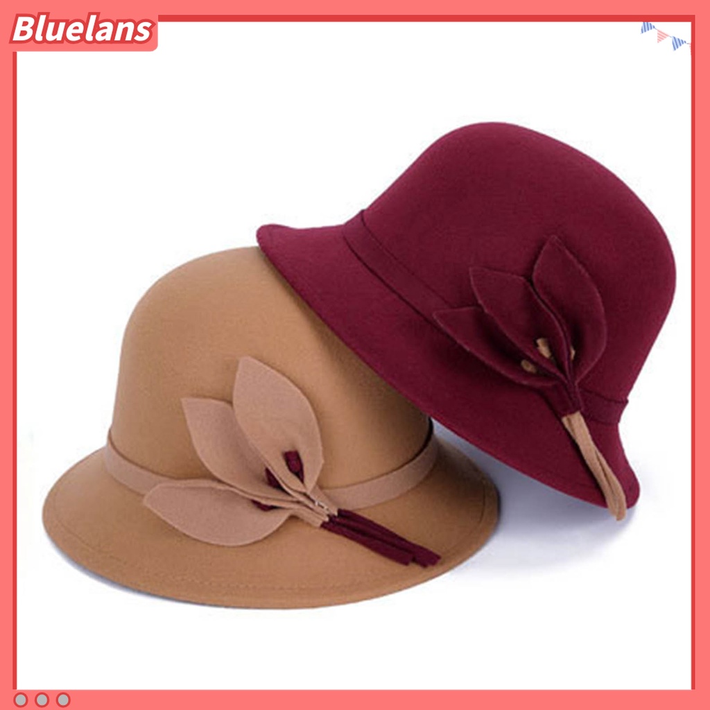 Bluelans Topi Bowler Wanita Bahan Wol Imitasi Gaya Inggris Vintage Untuk Musim Gugur