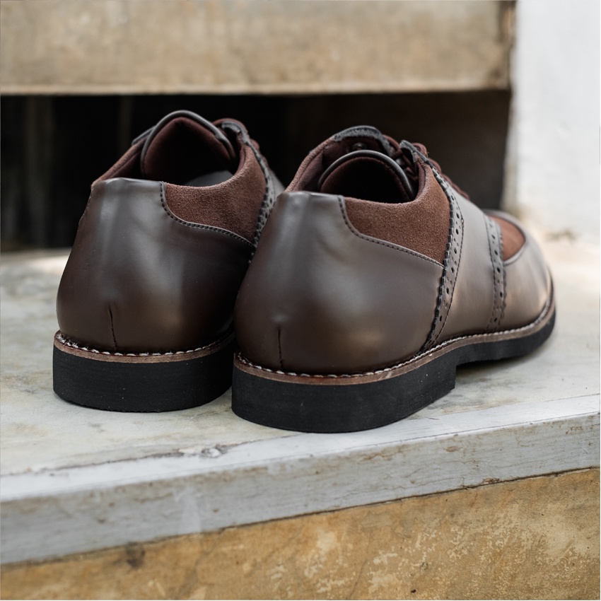 Leeds Brown | Sepatu Pantofel Hitam Pria Casual Kerja Cowok Oxford Longwing Wingtip Pantofel Laki | Lvnatica x FORIND