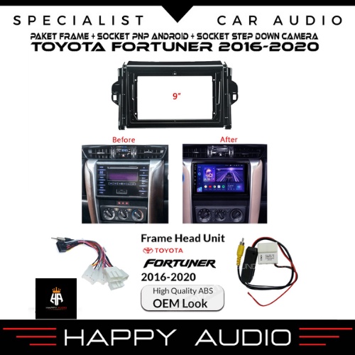 Paket Frame + Socket PnP + Step Down Camera ANDROID 9" FORTUNER 2016+ HIGH QUALITY