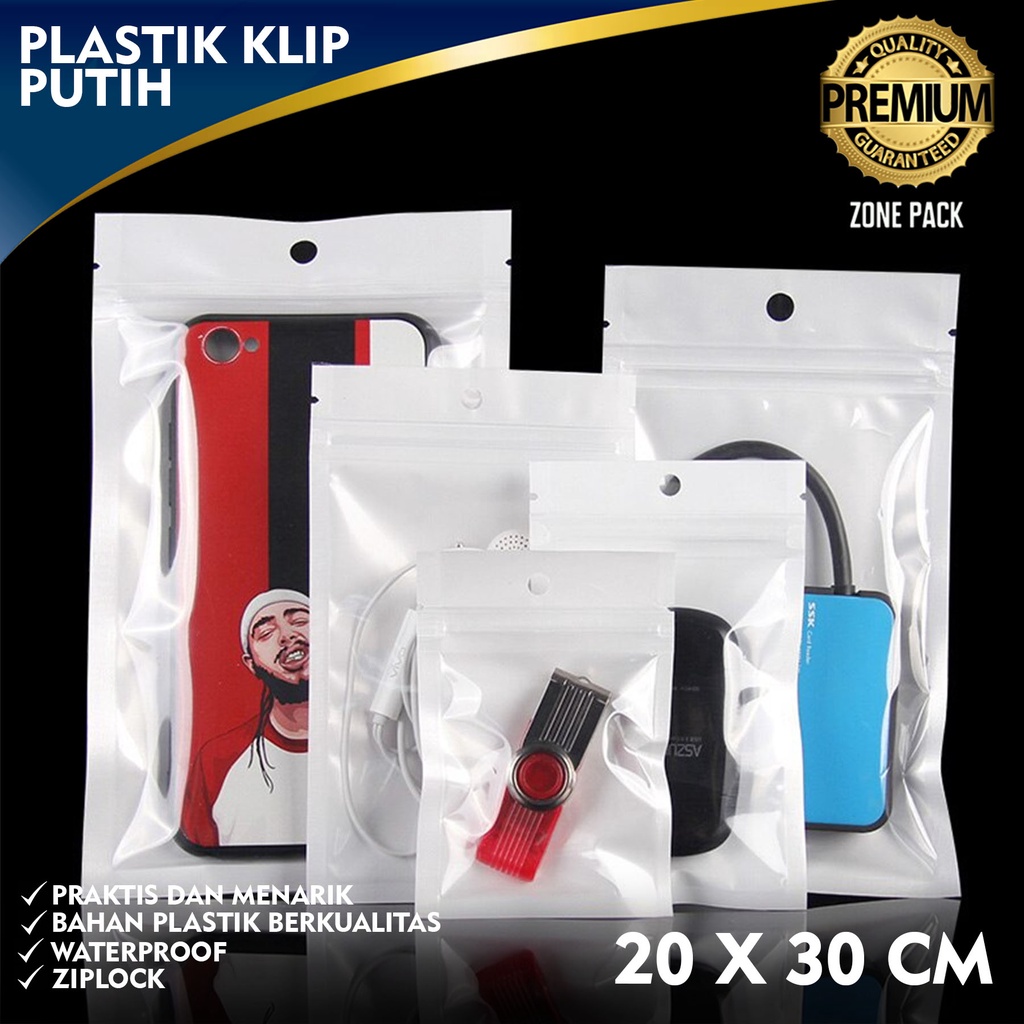 Plastik Klip Putih 20X30CM| Ziplock Putih Susu | Platik Klip Kemasan Aksesoris | Plastik Klip Souven