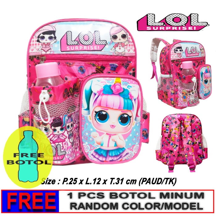 Tas Ransel Mini anak Sekolah PAUD/TK karakter L.O.L free botol // Tas ransel ngaji L.O.L TERMURAH!!