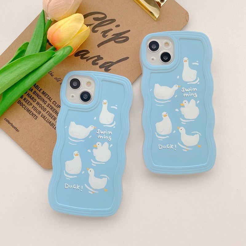 Soft Case Motif Bebek Biru Hijau Untuk iPhone 6 6S 7 8 SE 2020 Plus 7 + 8 + X XS XR 12 13 11 12 13 14 Pro mAX 14 Plus 14Pro mAX