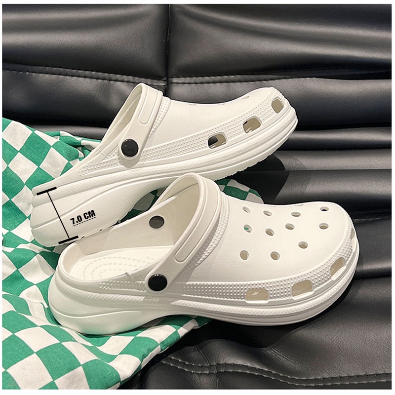 Sandal Baim Wanita Sandal Crocs selop Import Nyaman Unik Sendal Perempuan Cantik Lucu Aneka Warna Kubang Lubang Karet Rubber Elastis Anti Slip Jibbitz Wedges Platform - Size 36 - 40