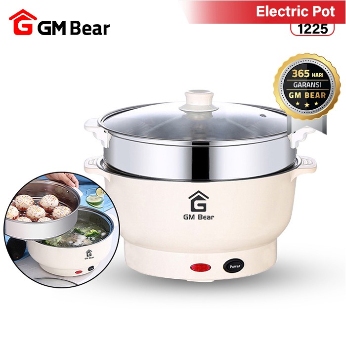 GM Bear Panci Listrik Teflon Serbaguna (2 in 1) 1225 - Electric Cooking Pot Free Steamer Stainless