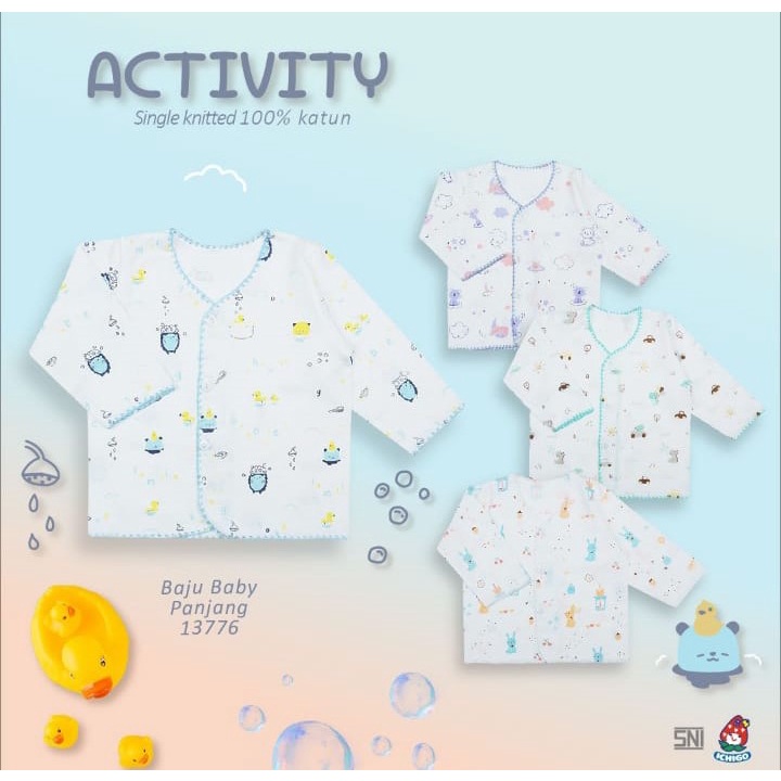 Ichigo Stelan Lengan Panjang &amp; Celana Panjang Putih Activity (0-3 Bulan) Isi 3 Pcs.  IC-SPJCPJPA/3