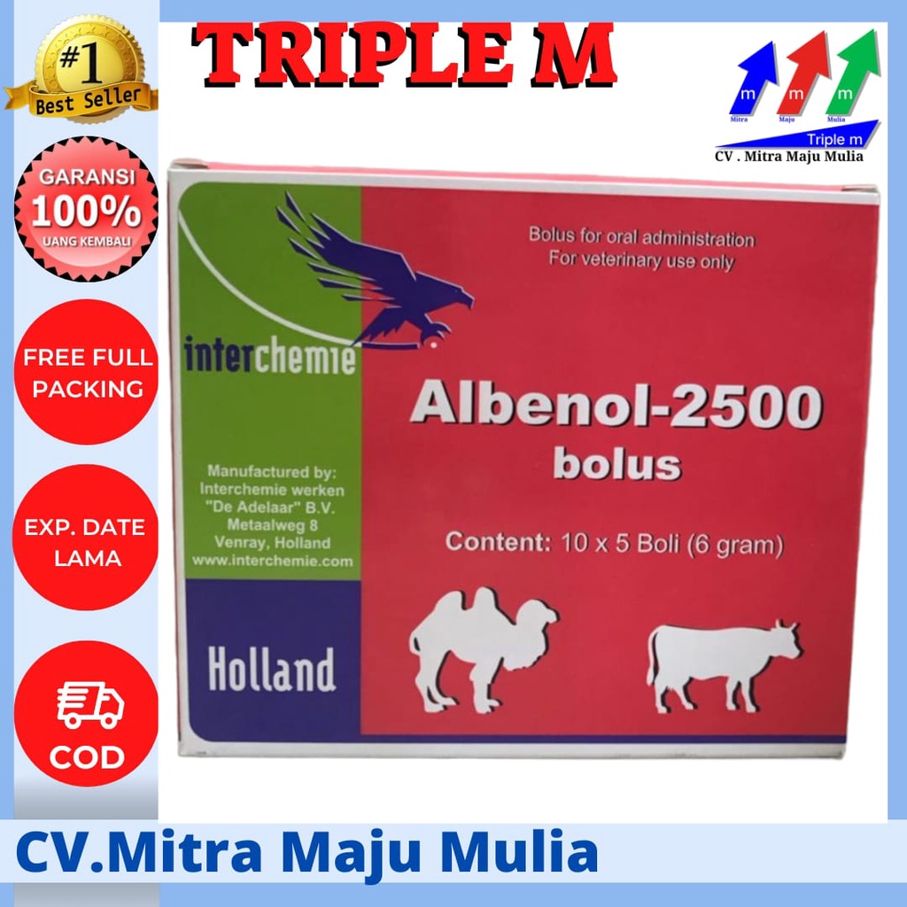 Albenol 2500 mg  OBAT CACING SAPI 1 Bolus