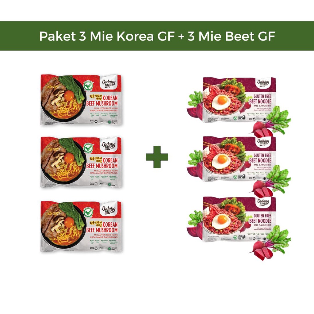 

Paket 3 Mie Korea + 3 Mie Beet Gluten Free Ladang Lima