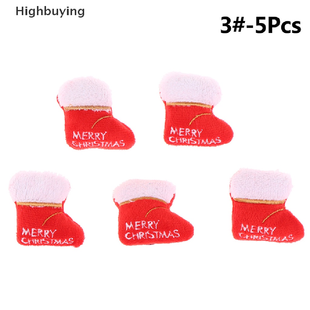 Hbid 5Pcs / Set Bros / Pin Motif Boneka Santa Claus / Lonceng Natal Bahan Plush Untuk Aksesoris Wanita Glory