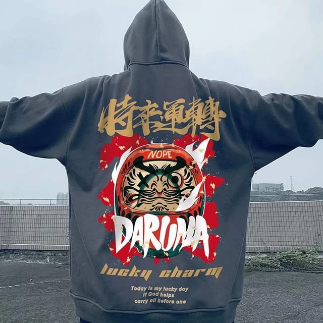 Sweater Hoodie DARUMA LUCKY CHARM Jumper Bahan FLeece Tebal Ukuran S M L XL XXL XXXL