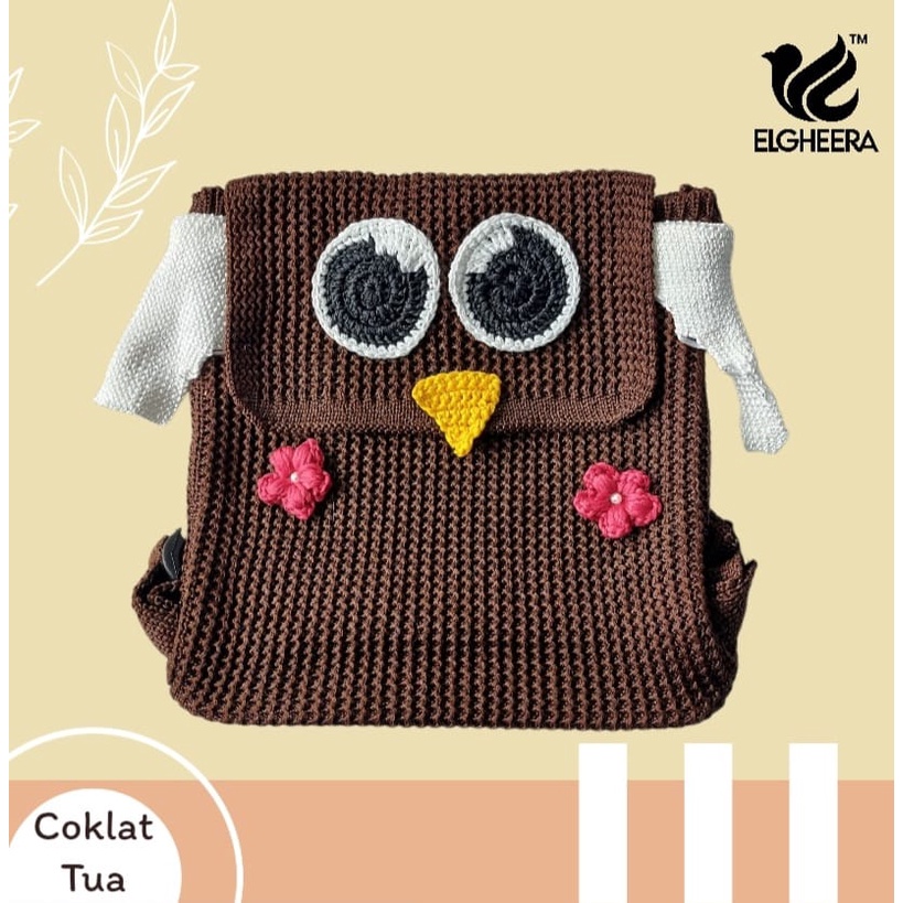 Tas Ransel Rajut OWL / Tas Rajut Gendong Karakter OWL Burung Hantu Untuk Anak / Tas Sekolah