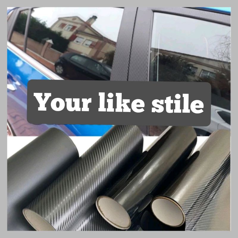 Sticker scotlite karbon 6D 5D 3D 2D skotlet karbon mobil lebar 152 cm scotlet carbon hitam super glo