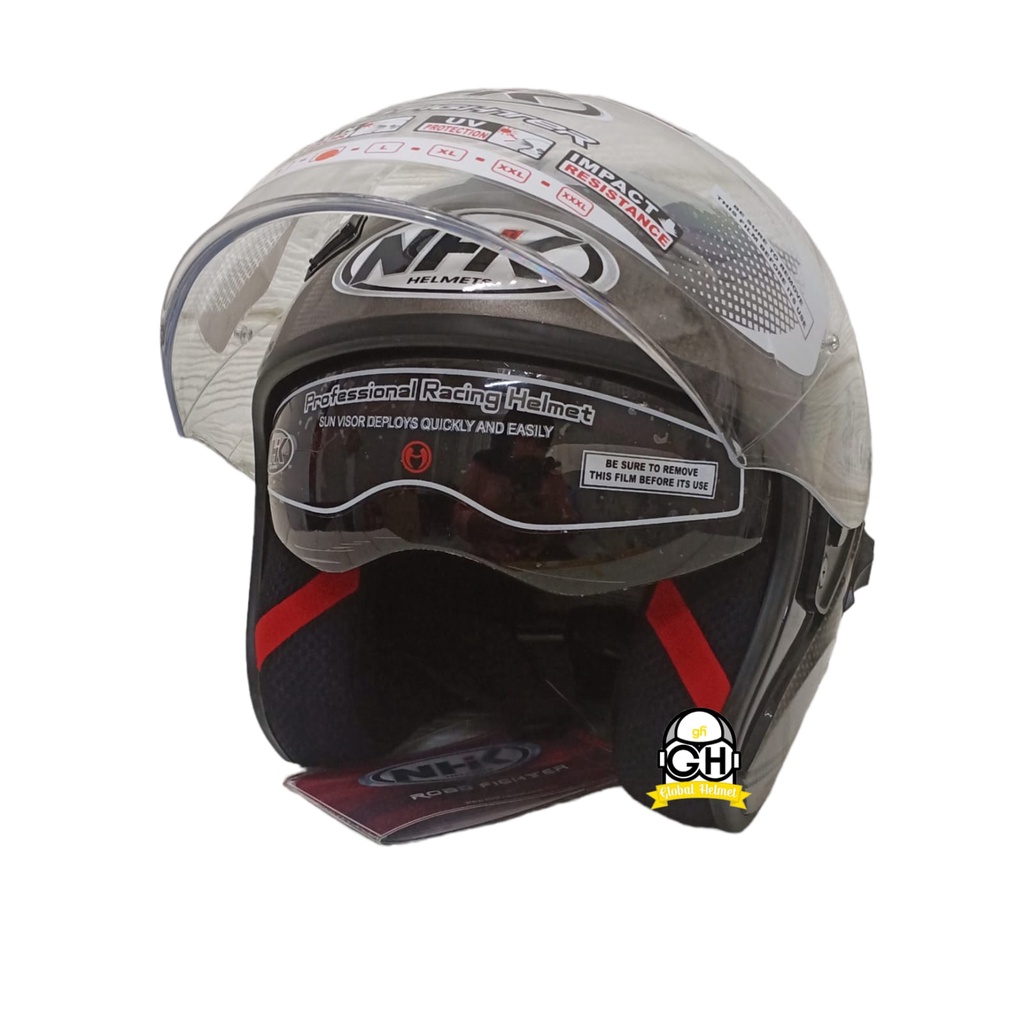 HELM NHK R1 ECTO NHK R-1 BLACK SILVER DOUBLE VISOR ORIGINAL NHK