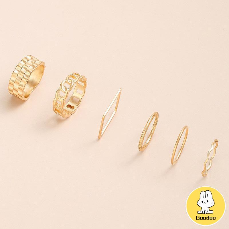 4pcs / Set Cincin Jari Telunjuk Bentuk Geometris Gaya Retro Untuk Wanita -Doo