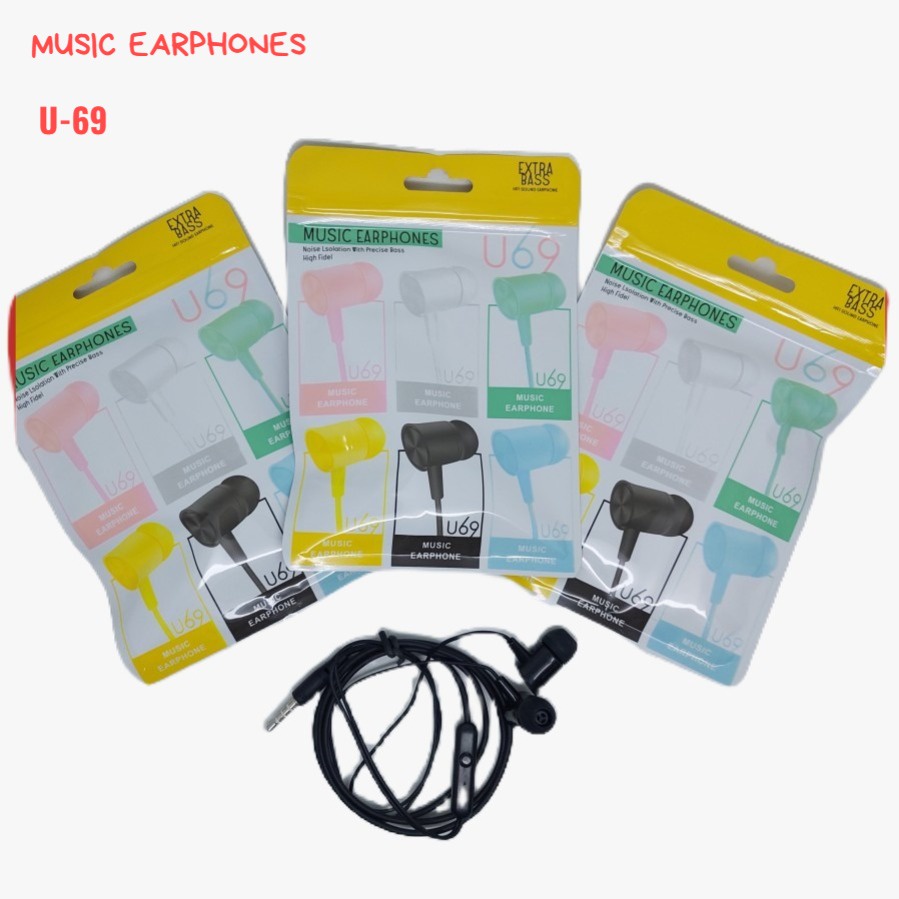 HEADSET U69 MACARON + MIC STEREO EARPHONE U-69 MUSIC HANDSFREE