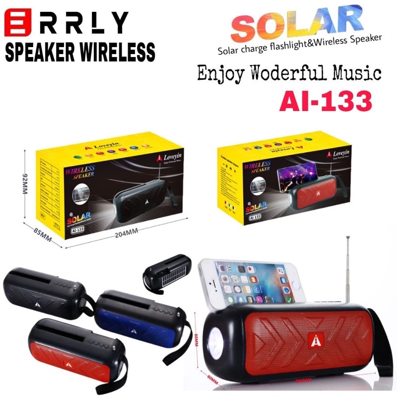 Speaker Bluetooth ERRLY  AI 133 Speaker Solar Recharge Panel Surya Speaker FM Antena Radio Speaker Aktif Senter Flashlight