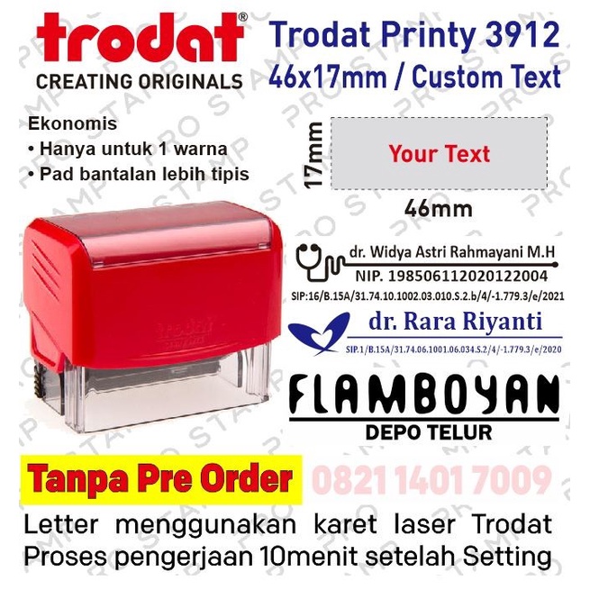 

Cantik Stempel Warna Otomatis Custom Design Logo & Nama - Trodat Printy 3912 Limited