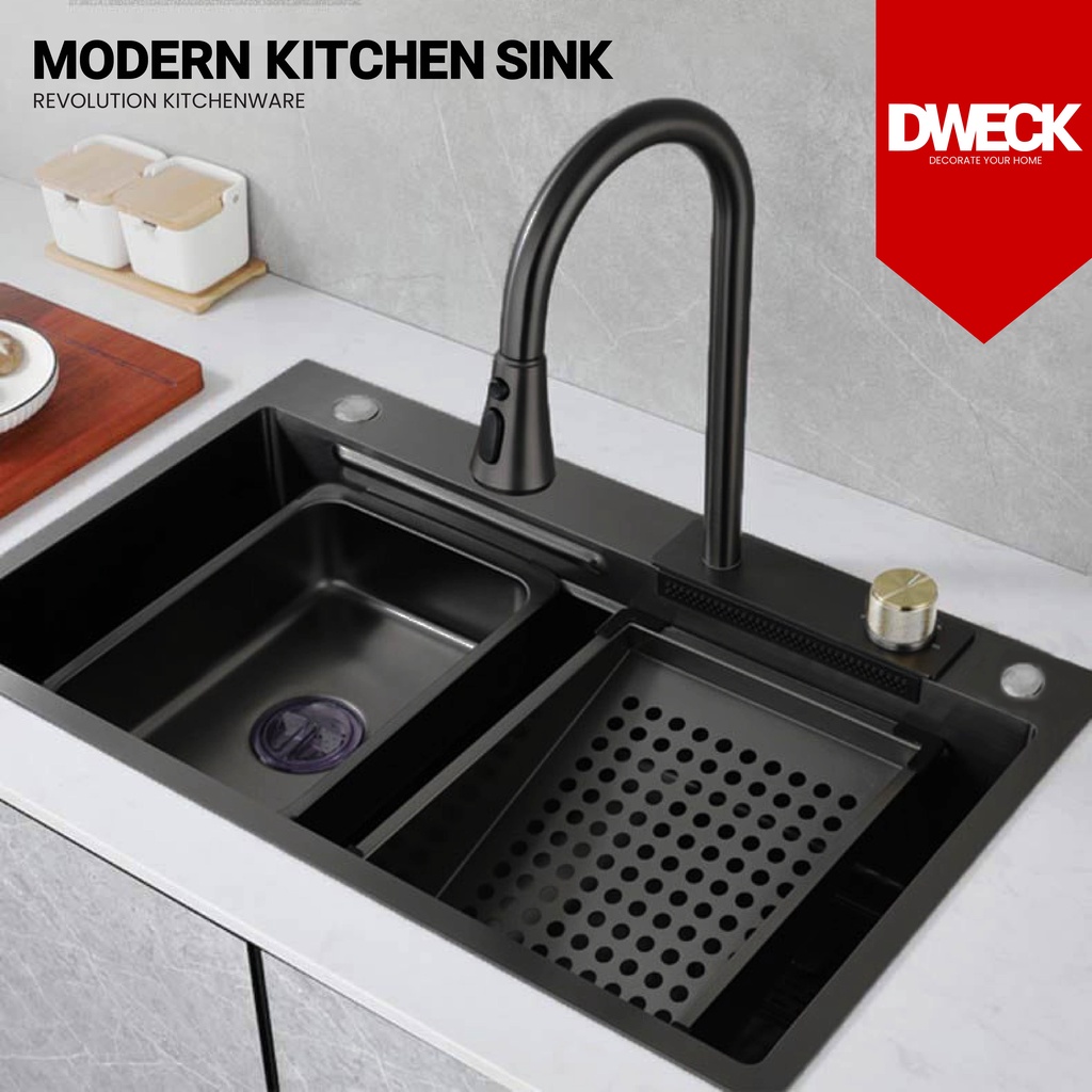 Jual Modern Kitchen Sink Luxury Black 1 Bowl Stainless Steel 304