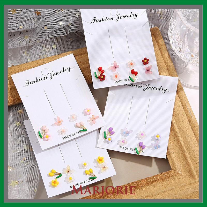 Anting Set Perhiasan Anting-anting Kupu-kupu Bunga Berwarna-Warni-MJD