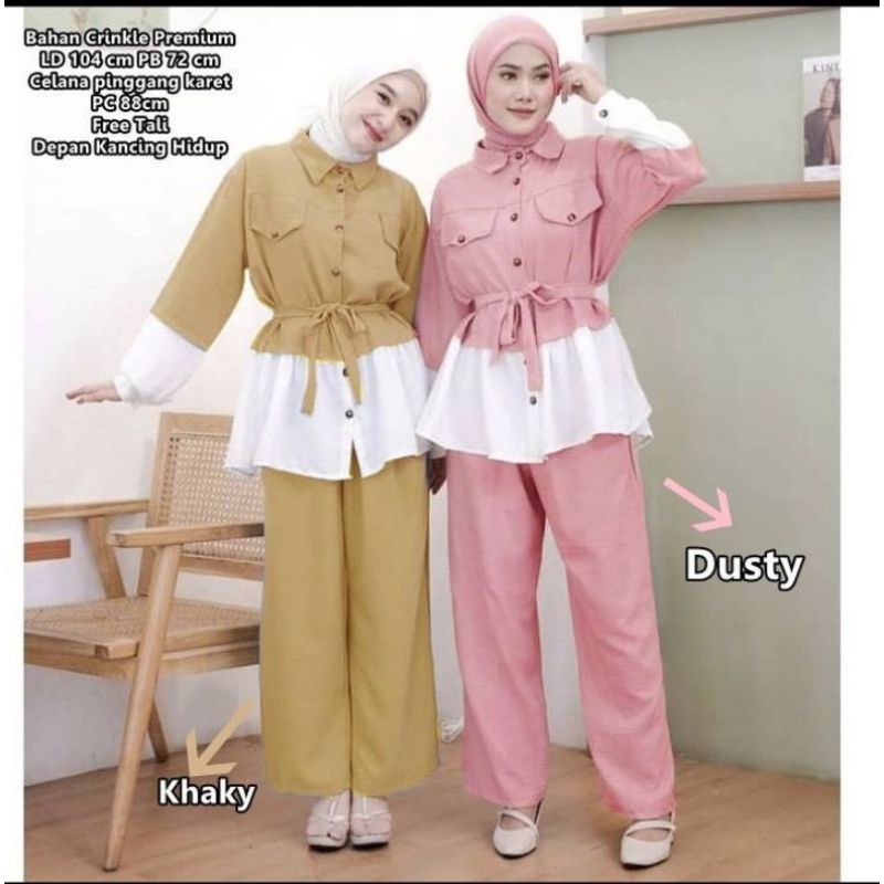 SETELAN ANNISA CRINKLE PREMIUM SET WANITA ATASAN BAWAHAN CELANA BAHAN CRINKLE BAGUS MURAH