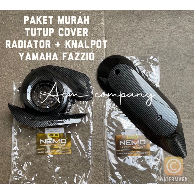 PAKET COVER TUTUP KNALPOT RADIATOR FAZZIO CARBON NEMO ORIGINAL