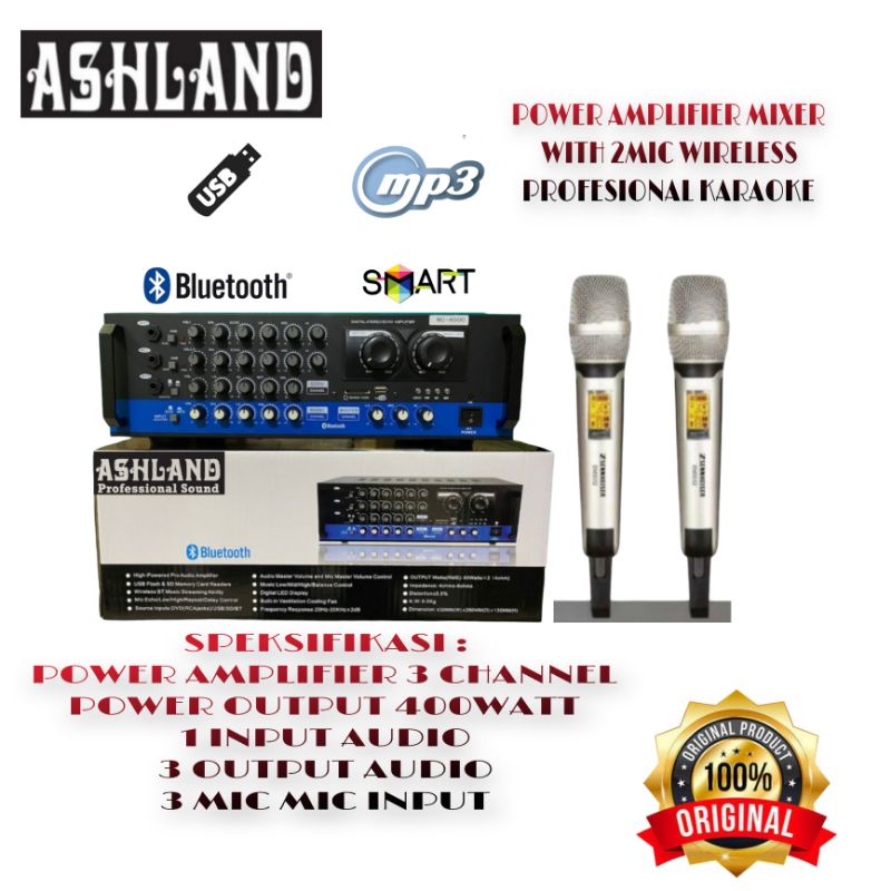 POWER AMPLIFIER MIXER KARAOKE ASHLAND RC 4500 ORIGINAL PLUS 2MIC WIRELESS