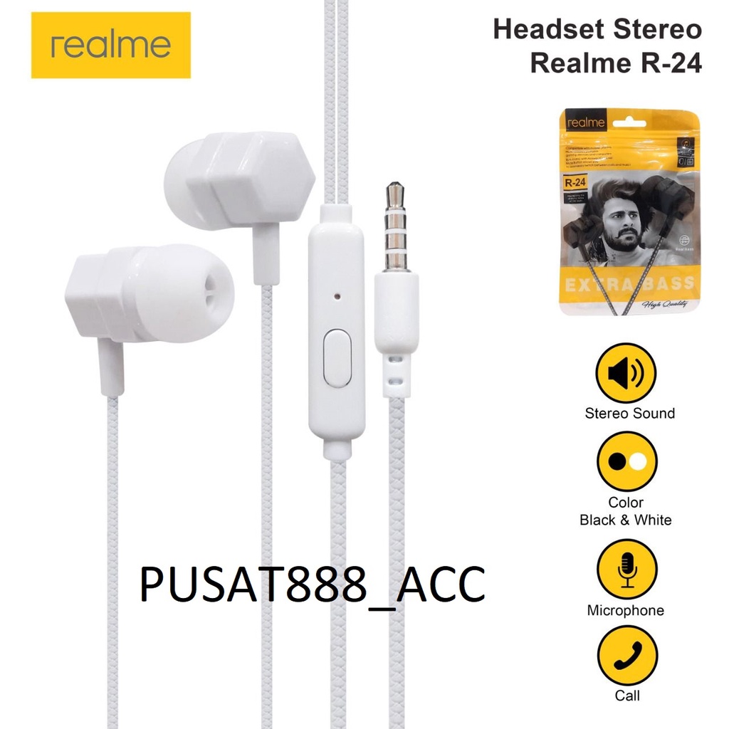 [ GROSIR ] HEADSET HANDSFREE REALME R24 + MIC STETEO EARPHONE R-24