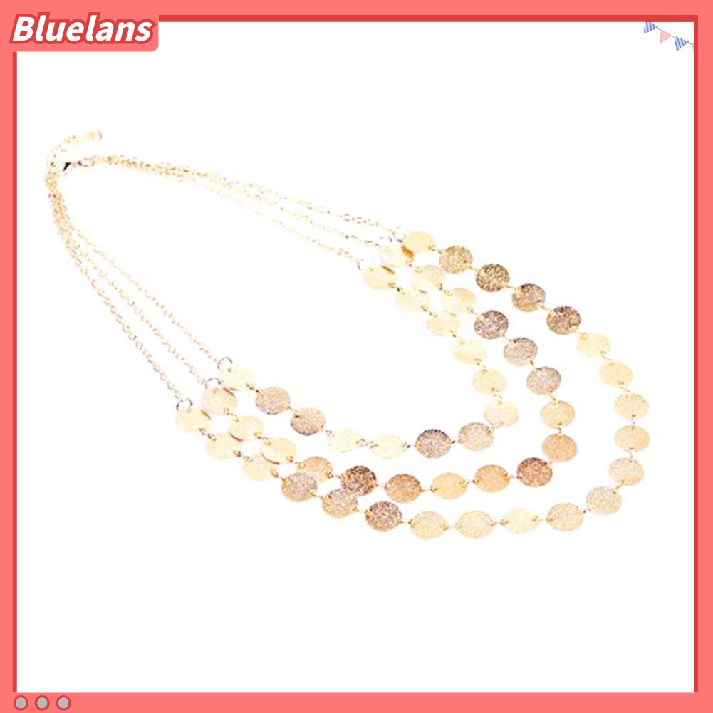 Bluelans Kalung Rantai Panjang Multilayer Dengan Liontin Koin Sequin Untuk Wanita