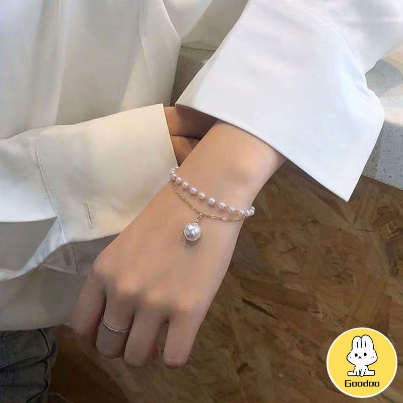 【Ready Stock】Gelang Aksesoris Wanita Mutiara Ganda Sederhana Fashion Korea Wanita Temperamen Manis Perhiasan Gelang -Doo