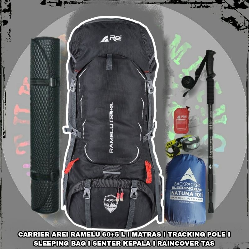 Paket Tas Gunung keril Carrier rei  Ramelu 60L / Paket tas gunung Carrier Arei Ramelu 60+5L - paket 