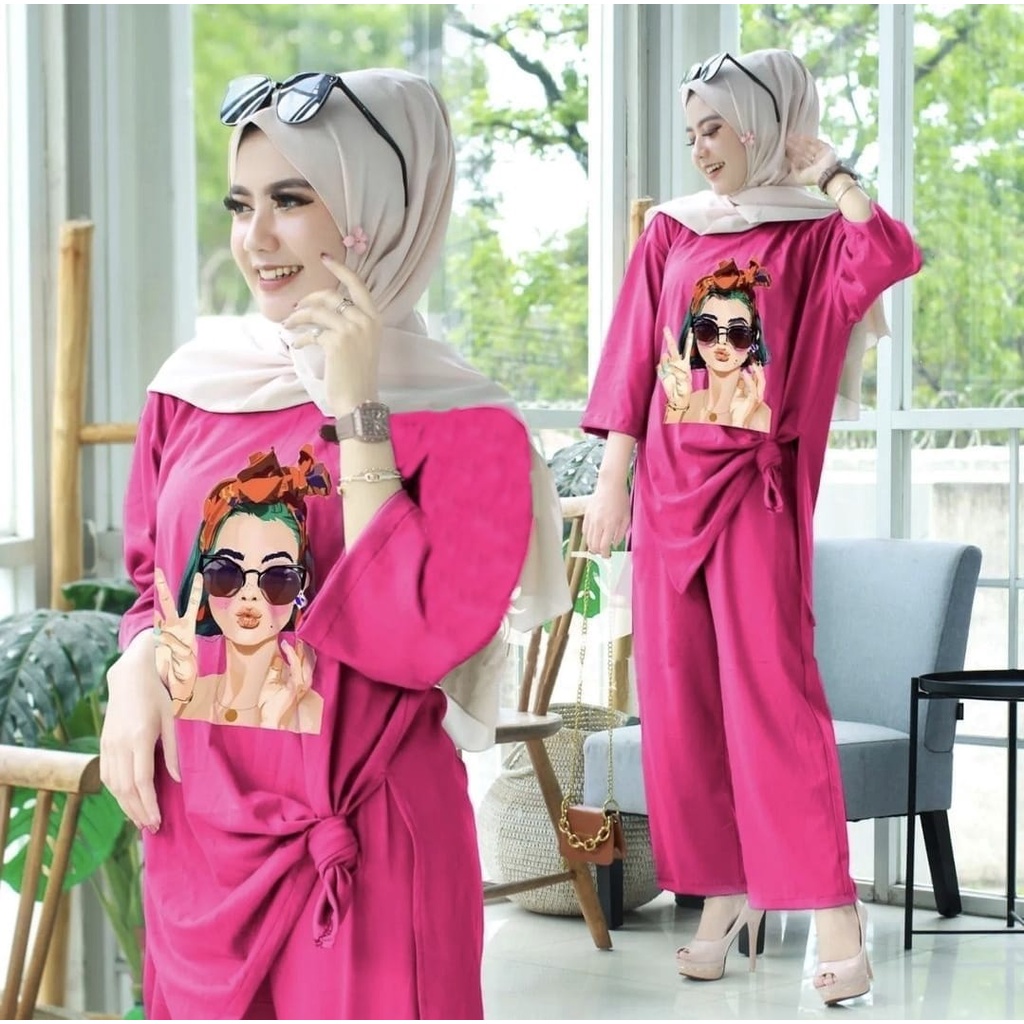 PCS SET FREYA FASHION BUSANA PAKAIAN SETELAN WANITA SET ATASAN DAN CELANA BAHAN BABYTERRY FREYA KR