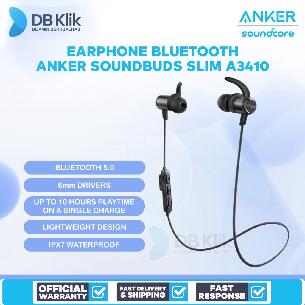 Earphone Bluetooth Anker Soundbuds Slim A3410 - Soundbuds Slim A3410