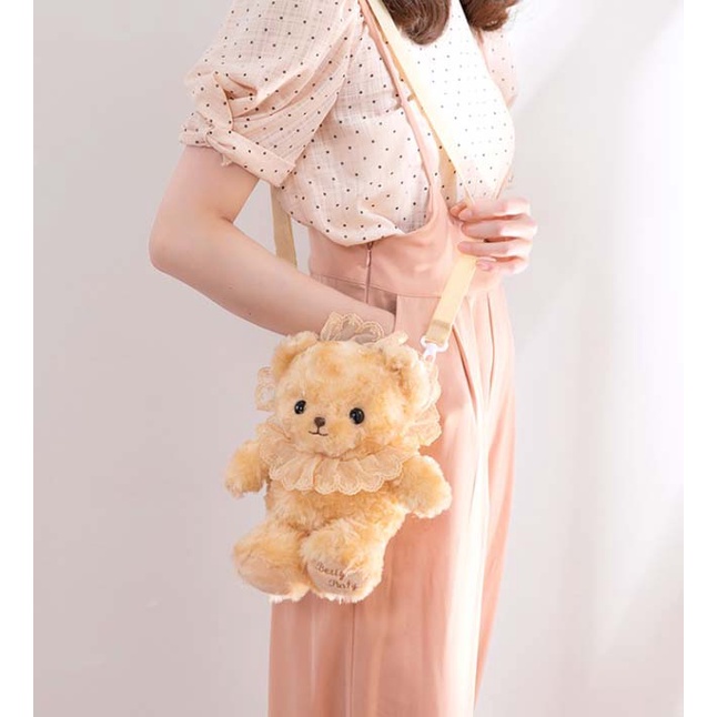 RATU ELIZABTH Tas beruang tedy bear bulu lucu imut gemoy Selempang Wanita Baru Boneka Mewah Kasual Tas Kepribadian Kartun Beruang Tas B2405 nonie