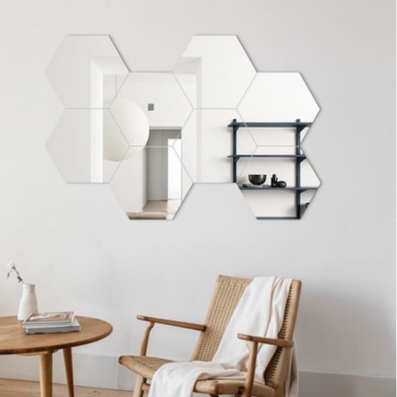 Stiker Cermin Dinding Anti Pecah Segi Enam Tempel Kaca Hexagonal Mirror Wall Decoration Stiker Tempe