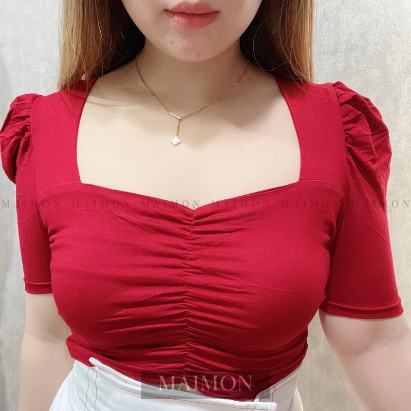 Puffy Sweetheart Blouse | Atasan Crop Korean Fashion | Maimon Grosir