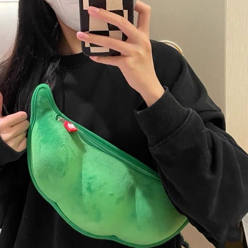 ♣2022 Baru Jepang Harajuku Lucu Messenger Bag Kepribadian Menyenangkan Edamame Bentuk Tas Lembut Gadis Gadis Tas Pinggang Tas Dada