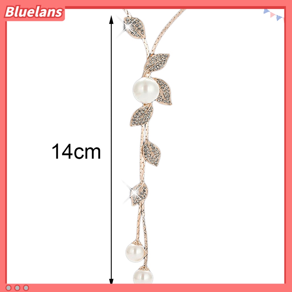 Bluelans Necklace Faux Pearl Tassel Leaves Pendant Exquisite Accessories Sweater Chain Jewelry Gift for Women