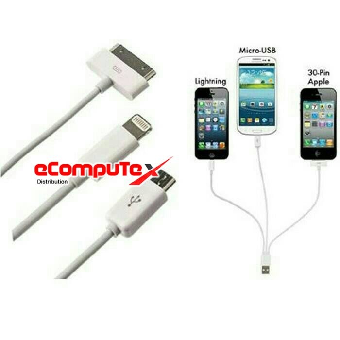 CABLE DATA CHARGER 3 IN 1 MTECH / KABEL MICRO APPLE LIGHTNING 30 PIN
