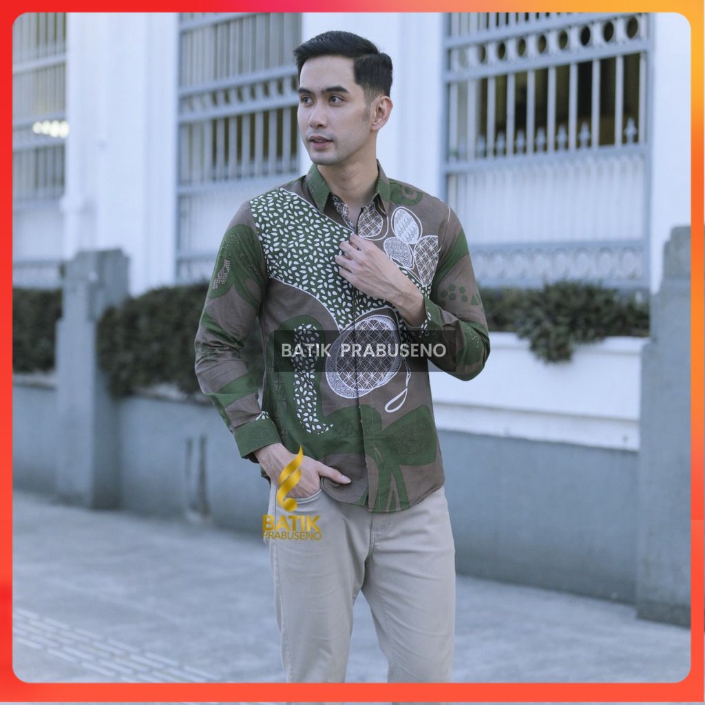 BRANTAMARA Kemeja Batik Pria Lengan Panjang Slim Fit Original Ori Prabuseno Full Furing Jumbo Modern