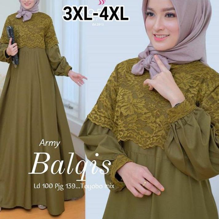 Promo - gamis jumbo ukuran L XL XXL XXXL 4XL ld 140 Balqis/gamis /Dress murah/gamis brukat