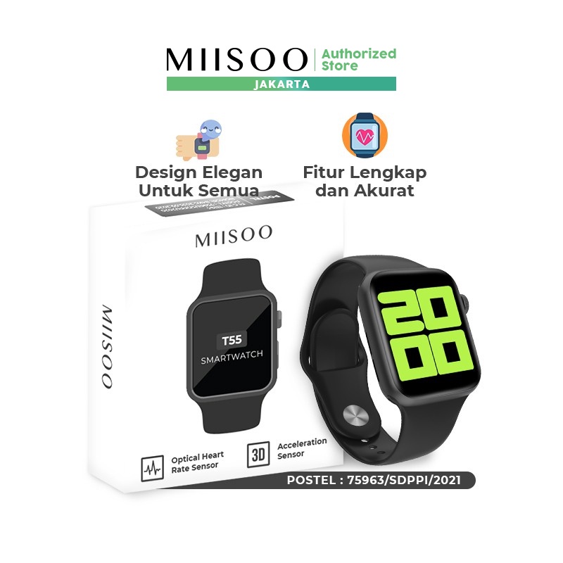 MIISOO Jam Tangan Smartwatch T55, T500 Strap Bisa Telfon  Jam Tangan Wanita Pria Izin Postel
