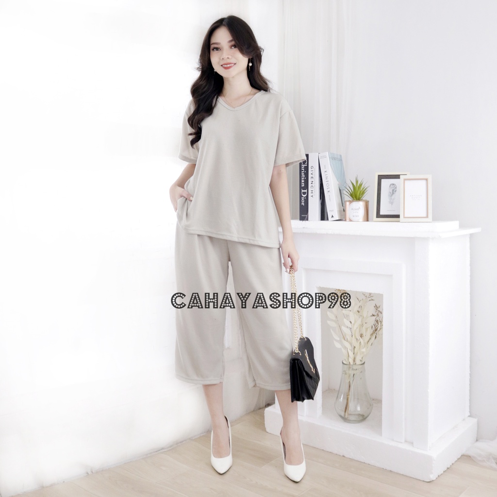 BAJU WANITA SETELAN KULOT BAHAN WAFLE UNIQLO VIRAL 2022