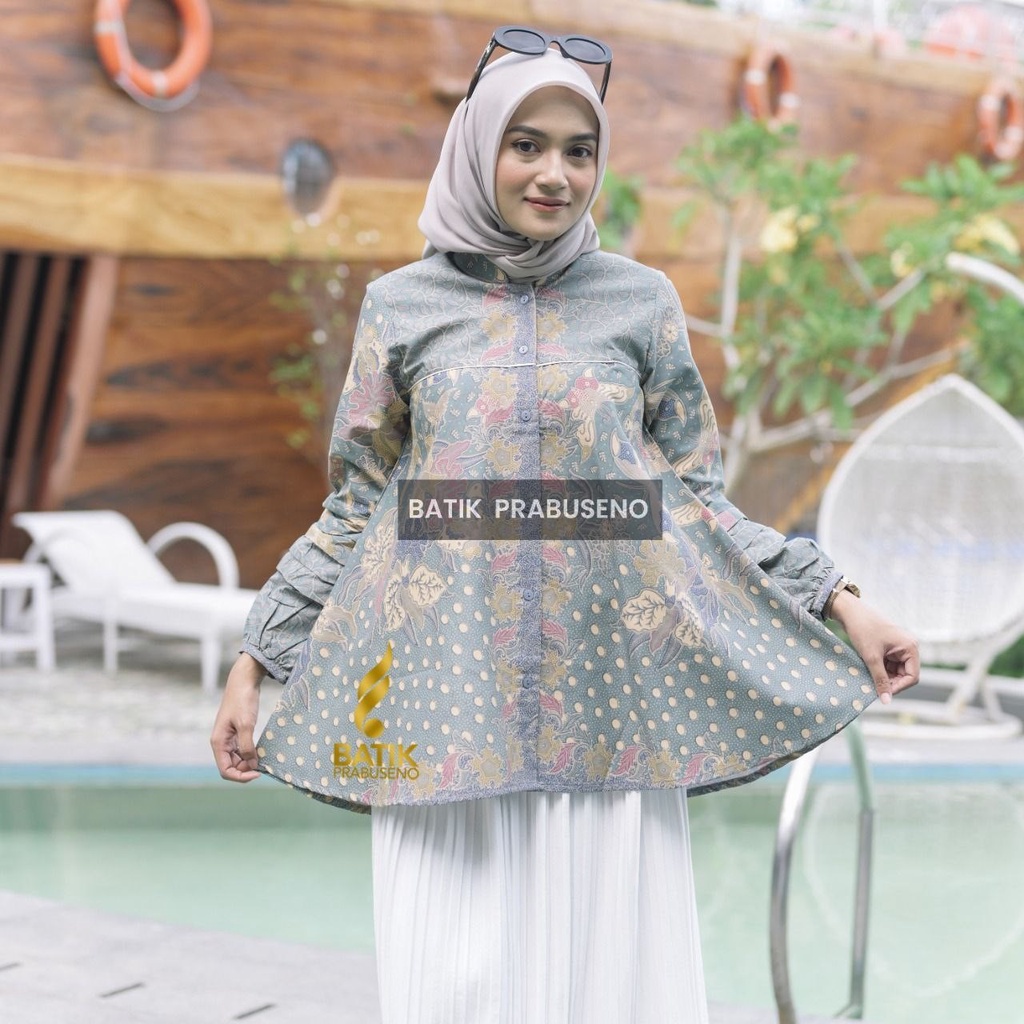 Batik Prabuseno Motif Sagita Tunik Batik Wanita Terbaru Modern Jahitan Rapi Solo Ukuran Size S M L X