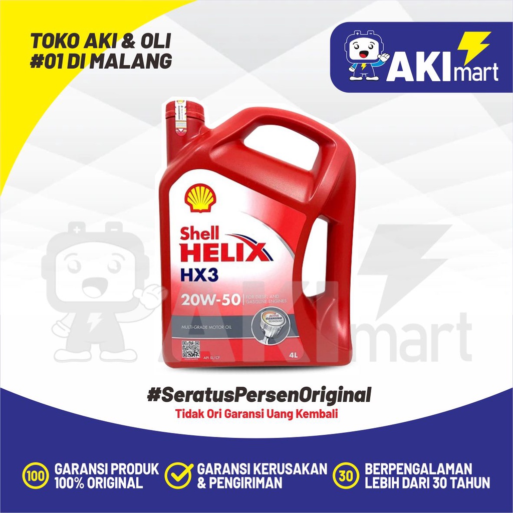 Shell Helix HX3 20W50 API SL/CF 4 Liter Oli Mobil Bensin