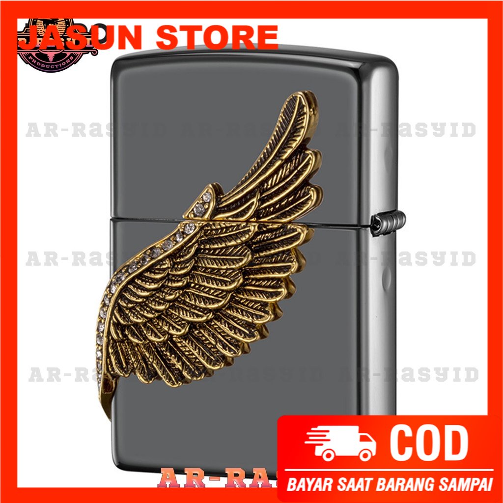 Bisa COD! Korek Api Minyak Zippo Hitam Black Ice Motif Love Wings ZBT-1-16A