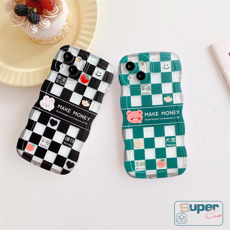 Checkerboard Pasangan Case Untuk Realme C53 C12 C35 C33 C55 C15 9i 7i C25 C25Y C11 C30 C20A C21Y C3 C20 C25s C20A 5i 5s 6i 5lucu Beruang Kelinci Baru Bergelombang Tepi Lembut Tpu Belakang Full Cover