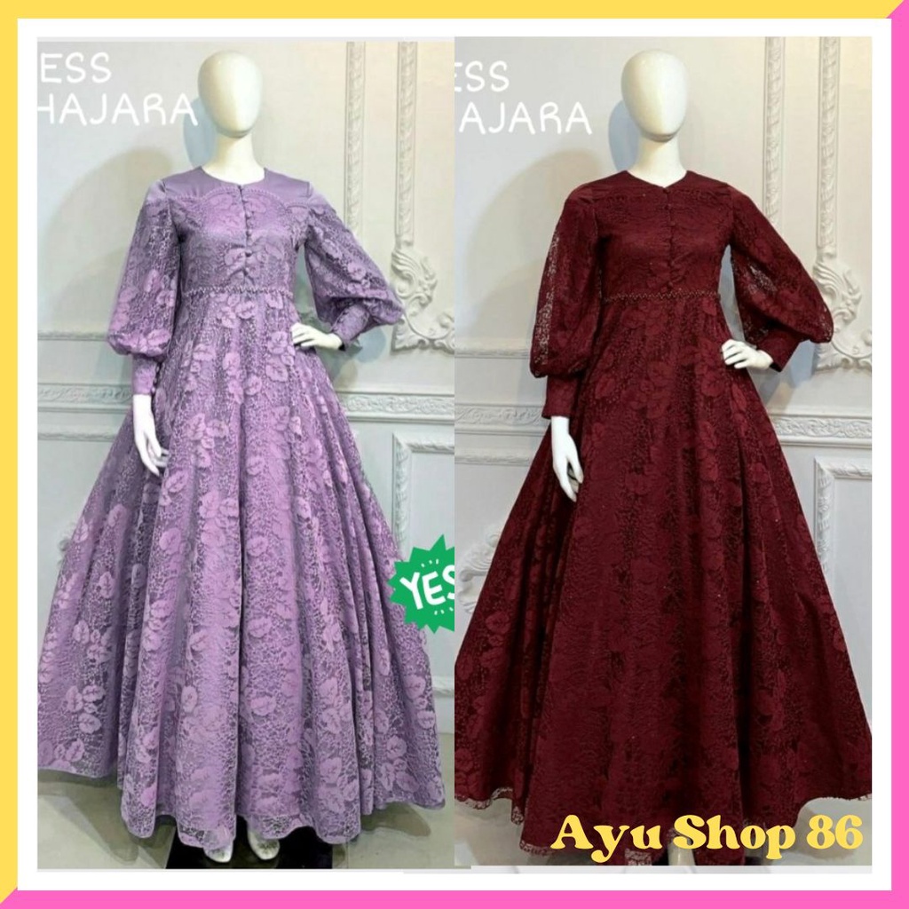 Baju Gamis Brukat Lengan Balon Pesta Gaun Maxi Dress Longdress Party Wanita Dewasa Mewah Elegan Cant