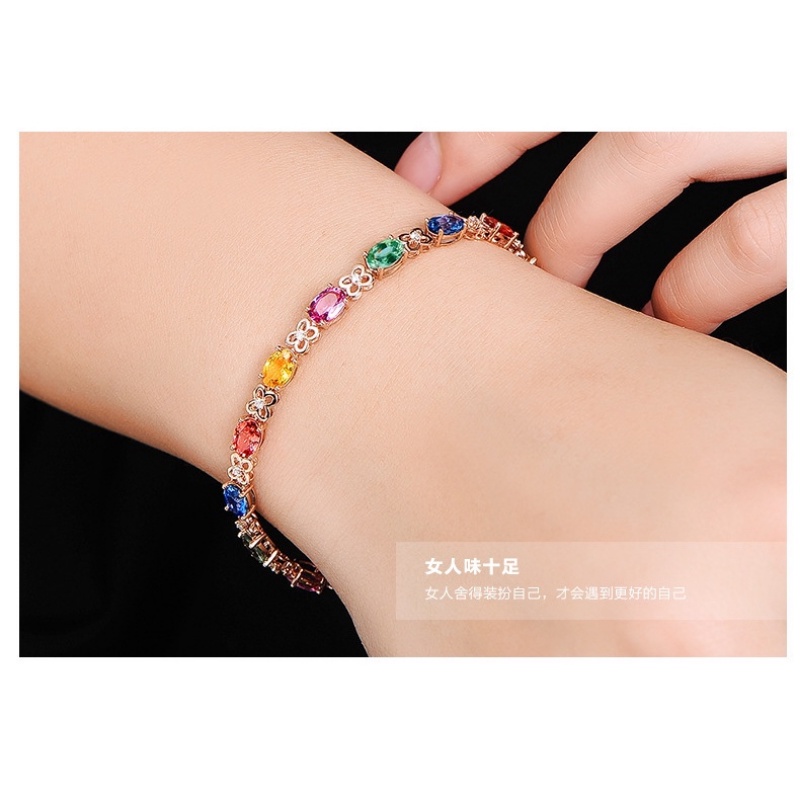 Goldkingdom Perhiasan Fashion 24K Bangkok Aksesoris Ready Stock Harta Karun Warna-Warni Seri Mewah Dan Mulia Kreatif Gilt Bertatahkan Gelang Permata Warna-Warni