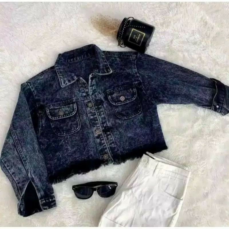 One Set Dres Outher Jaket Jeans Crop Rawis One Set Inner dan Jaket 2022-hitam jaket saja