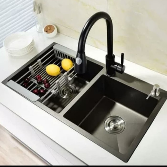Kitchen Sink Onan Ori 8245 Hitam Paket Lengkap/Bak Cuci Piring - Cuci Piring ( Peralatan Dan